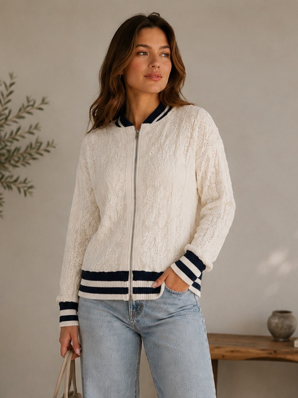Women's Free People Knit Sweater Cardigan Size
Large Cream & Black